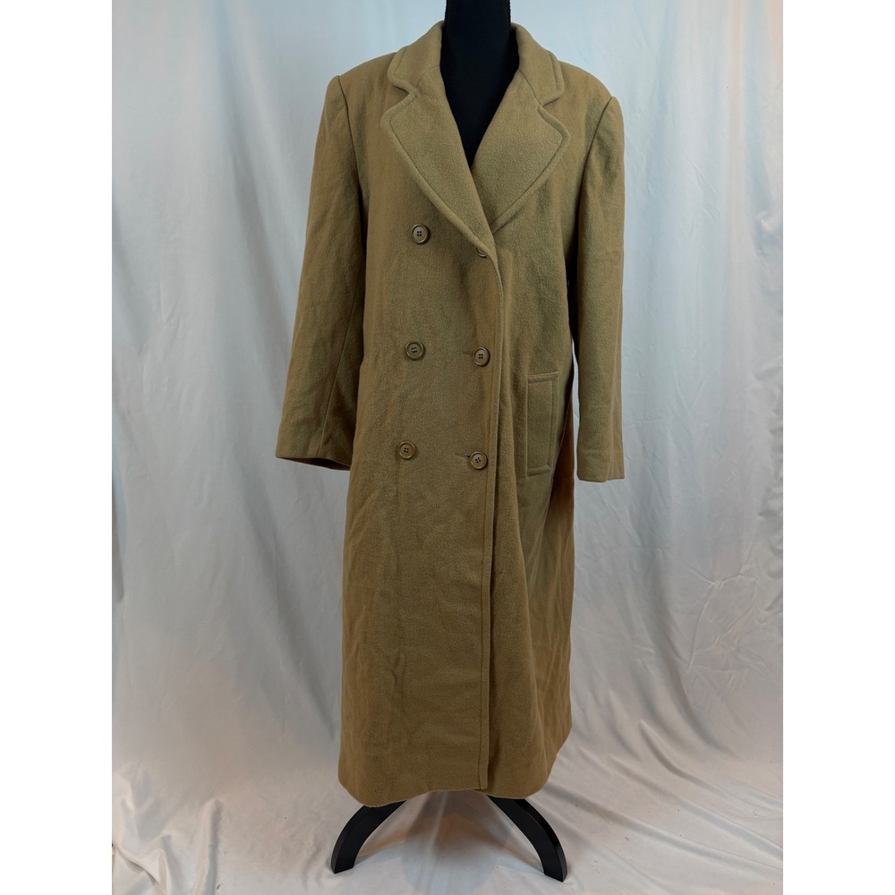 Stephanie Andrews Womens Camel 100% Wool Double Breasted Longline Coat Size 14